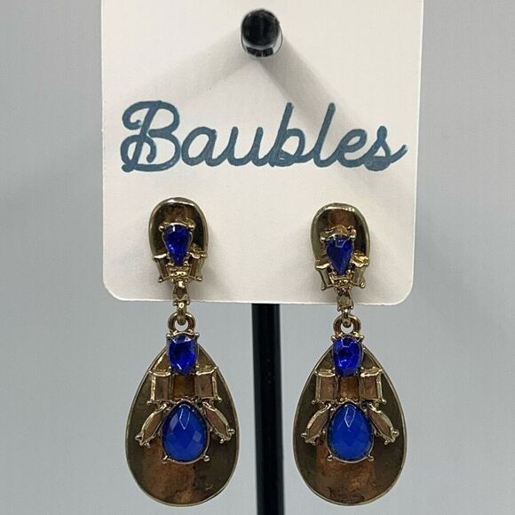 Baubles Gold & Blue Art Deco Dangle Earrings - Picture 4 of 6